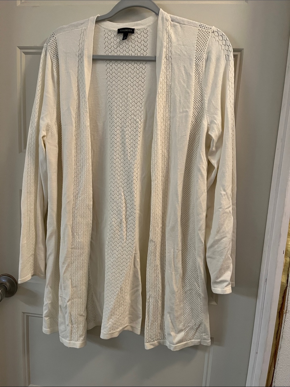 Talbots Cream Open-Front Lightweight Knit Cardigan